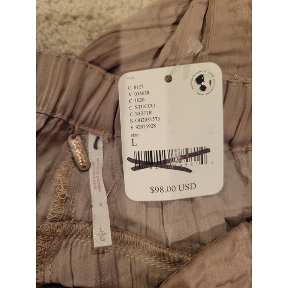 NWT Free People All Out Satin Loose Wide Pants Size Large MSRP $98 Beige Pockets - Picture 5 of 12